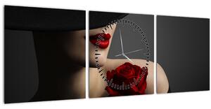 Tablou - Femeia cu flori (cu ceas) (90x30 cm)