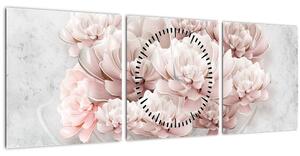 Tablou - Flori roz pe perete (cu ceas) (90x30 cm)