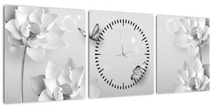 Tablou - Design flori și fluturi (cu ceas) (90x30 cm)