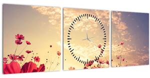 Tablou - Lunca cu flori (cu ceas) (90x30 cm)