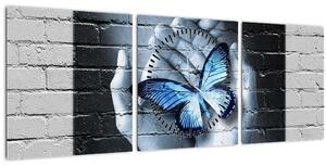 Tablou - Fluture pe perete (cu ceas) (90x30 cm)