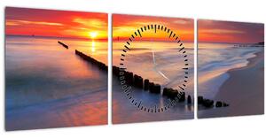 Tablou - Apus de soare, Marea Baltică, Polonia (cu ceas) (90x30 cm)