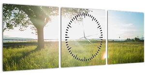 Tablou - Copac în câmp (cu ceas) (90x30 cm)