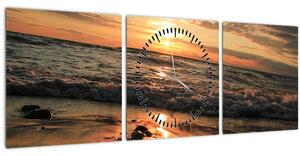 Tablou - Apus de soare, ocean (cu ceas) (90x30 cm)