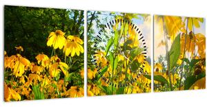 Tablou - Flori galbene (cu ceas) (90x30 cm)