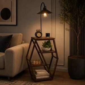 Masuta cu lampadar lemn-metal, Homs, nuc-negru,Seria lx, 40061