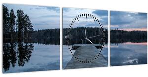 Tablou - Ponton de lemn, lac (cu ceas) (90x30 cm)