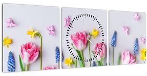 Tablou - Flori de primăvară (cu ceas) (90x30 cm)