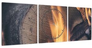 Tablou - Lemn în foc (cu ceas) (90x30 cm)