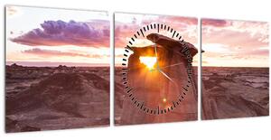 Tablou - Apus de soare în deșert (cu ceas) (90x30 cm)