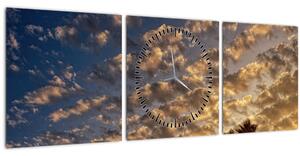 Tablou - Palmieri între nori (cu ceas) (90x30 cm)