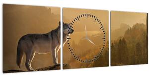 Tablou - Lup pe stăncă (cu ceas) (90x30 cm)