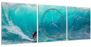 Tablou - Surfer în valuri (cu ceas) (90x30 cm)