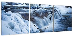 Tablou - Râu iarna (cu ceas) (90x30 cm)