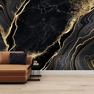 Fototapet - Marmură negru-auriu (296x200 cm)