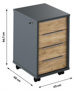 Dulap cu roți/ Container de birou cu lacăt Hamila NEW TYP 30 (grafit + stejar artisan). 1028786