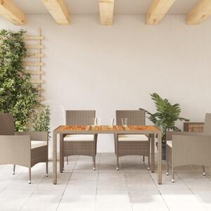 Masă de grădină, bej, 150x90x75 cm, poliratan și lemn acacia