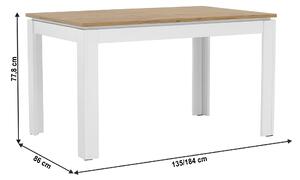 Masă de sufragerie Vilgi (pentru 4 până la 6 persoane) (alb + stejar wotan). 1064648