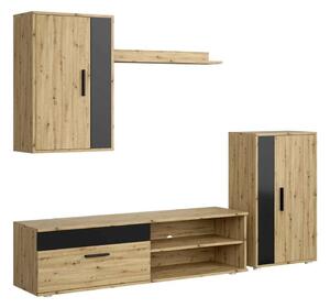 Set mobilier living Spano, stejar artisan / negru