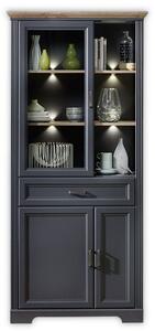Vitrina JASMIN, gri grafit/stejar artisan, PAL/sticla, cu iluminare LE