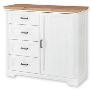 Comoda JASMIN, alb/stejar artisan, PAL, cu o usa si 4 sertare, 115x41x