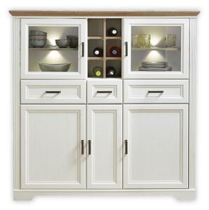 Vitrina JASMIN, alb/stejar artisan, PAL/sticla, cu iluminare LED, 143x
