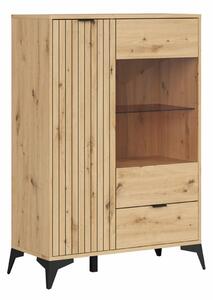 Raft Ludale 110, Stejar artizan, Sticlă, PAL laminat, 133x90x41cm, 54.5 kg