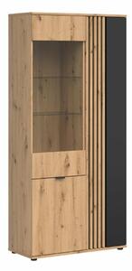 Raft Orlnolu 105, Stejar artizan, Negru, Sticlă, MDF, PAL laminat, 196x91x40cm, 74.85 kg