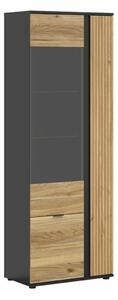 Raft Lucami 106, Stejar, Negru, Sticlă, PAL laminat, 196x70x40cm, 65.5 kg