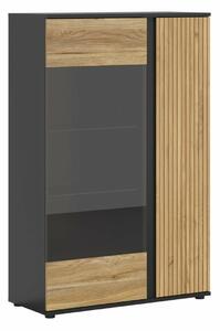 Raft Lucami 107, Negru, Stejar, Sticlă, PAL laminat, 146x95x40cm
