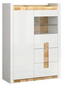 Raft Cirevai 104, Stejar Westminster, Alb lucios, MDF, PAL laminat, Sticlă călită, 141x102x41cm, 67 kg