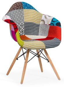 Scaun dining GAIA, tapiterie Patchwork, picioare din lemn, Multicolor