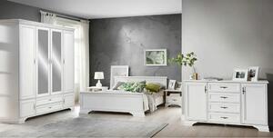 Mobilier dormitor alb IDENTO 4, cu pat 160x200, dulap cu 6 usi si 2 se