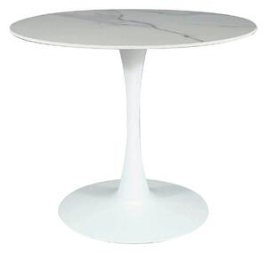 Masa ESPERO, alb cu efect de marmura/alb, ceramica/metal, 90x90x75 cm