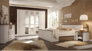 KONDELA Set dormitor (pat, 2 noptiere, dulap), stejar truffle sonoma/ pin alb, LUMERA