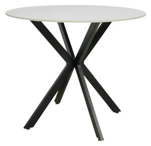 Masa TALIA, alb cu efect de marmura/negru mat, ceramica/metal, 90x90x7