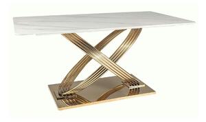 Masa dining 160 cm HERMES, alb cu efect de marmura/auriu, ceramica/met