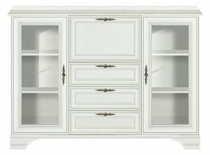 Vitrina living clasica IDENTO, alb, PAL/MDF/sticla/metal, 155x45x110 c