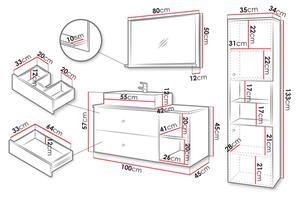 Z0ND0 Mobilier baie Kiago II (Negru mat + Marmură Negru + auriu) (cu chiuvetă). 1103957