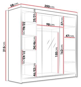 Dulap de haine cu uși culisante Fozzurt VI 200 (Alb + auriu) (cu oglindă). 1105702