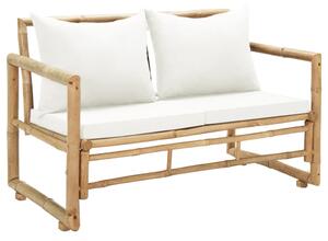 Canapea de grădină cu 2 locuri, cu perne, bambus