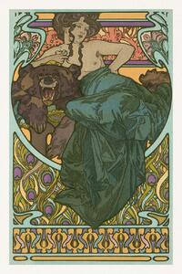 Artă imprimată Lady & Bear (Vintage Art Nouveau Beaitufl Portait) - Alfons / Alphonse Mucha, (26.7 x 40 cm)