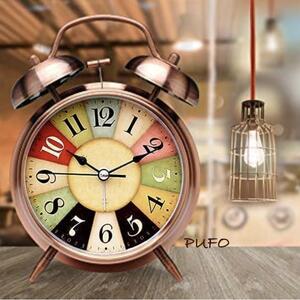 Ceas de masa desteptator Pufo Colorful life, cu buton de iluminare cadran, metalic, 16 cm, aramiu
