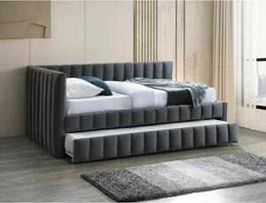Divan 120x200 ALFIE, stofa catifelata gri - Bluvel 14, cu somiera si c