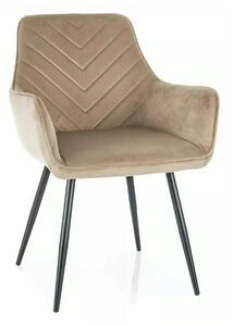 Scaun de living modern FIG, bej/negru, stofa catifelata/metal, 57x47x8