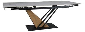Masa extensibila GENESIS, alb cu efect de marmura/negru/stejar, 180/24