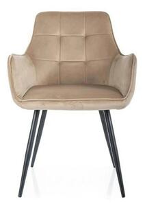 Scaun bej tapitat LEMON, stofa catifelata/metal, 57x47x85 cm