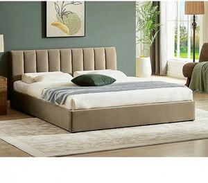 Pat 120x200 cu somiera MONTREAL, stofa catifelata bej - Bluvel 28