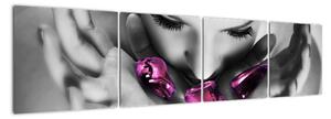 Tablou abstract - pietre violet în palma mâinii (160x40cm)