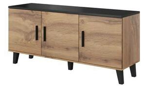 Comoda LOTTA, stejar wotan/negru, PAL, cu 3 usi, 150x45x69 cm